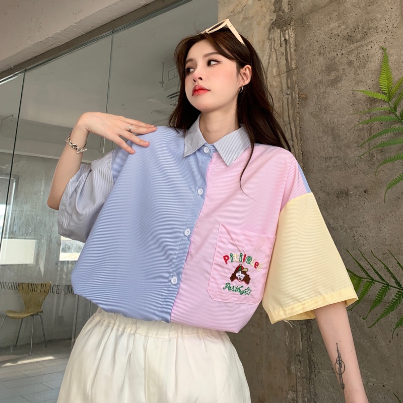 Áo Sơ Mi Tay Ngắn Cổ Búp Bê Thời Trang Mùa Hè Xinh Xắn Cho Nữ