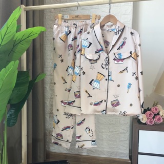 Bộ mặc nhà pyjama lụa coffee