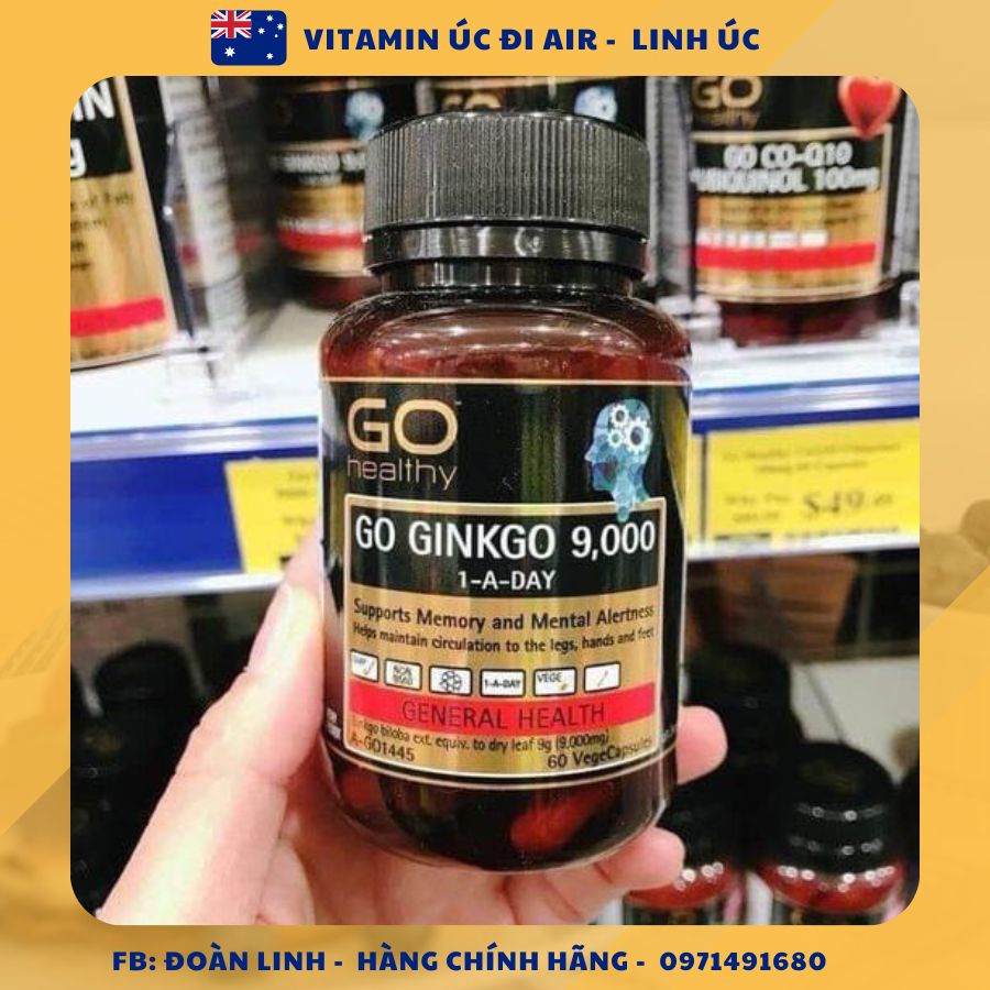 Viên uống bổ não Ginkgo 9000, Hàng chuẩn úc đi air, Viên uống bổ não Go Healthy Go Ginkgo 9000 1-A-Day, Date 2025