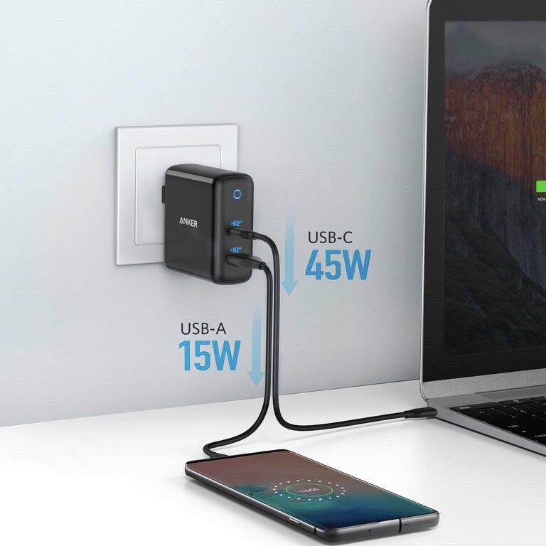 Sạc ANKER PowerPort Atom III 2 Port 60W (Usb C 45W Usb A 15W) - Mã A2322