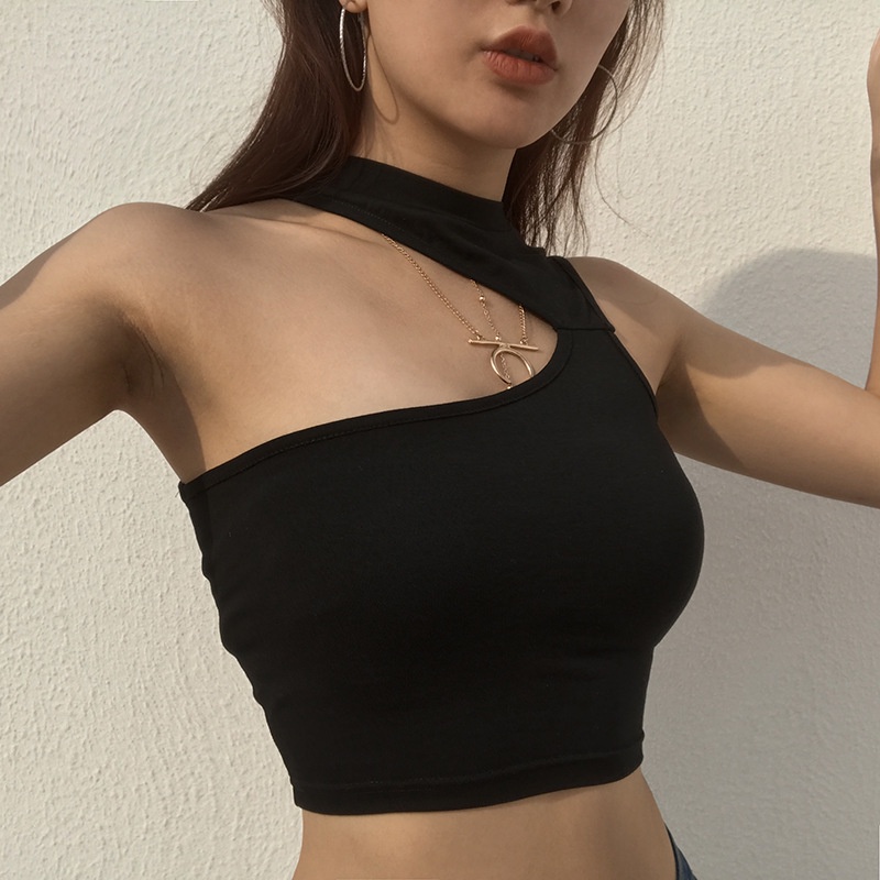 Áo Croptop Không Tay Màu Đen Ôm Dáng Thời Trang Mùa Hè Quyến Rũ Cho Nữ Size S M L