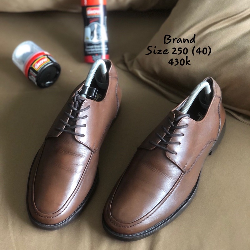 [Giày 2hand] [Size 40] [TonaShoe] Giày Tây Da Bò Nguyên Miếng Kiểu Dáng Oxford Màu Nâu Nhạt Đế Cao Su Nhẹ Tênh