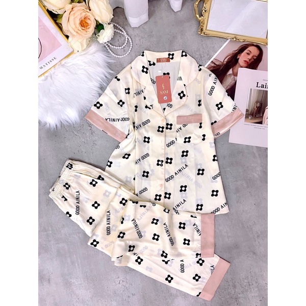 Bộ Lụa quần dài áo cộc SAM Pyjama Luxury mềm mịn thoáng mát đồ ngủ dễ chịu