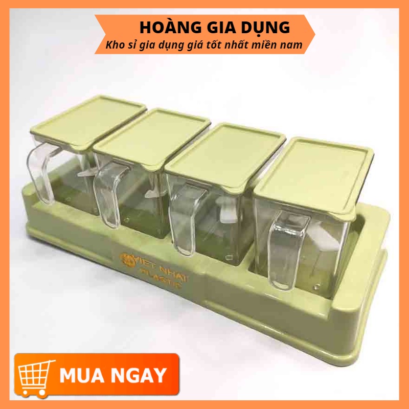Bộ 4 Lọ Gia Vị Có Thìa Muỗng Nhựa Việt Nhật Hũ Đựng Gia Vị Có Nắp Đậy VN2939 - H308