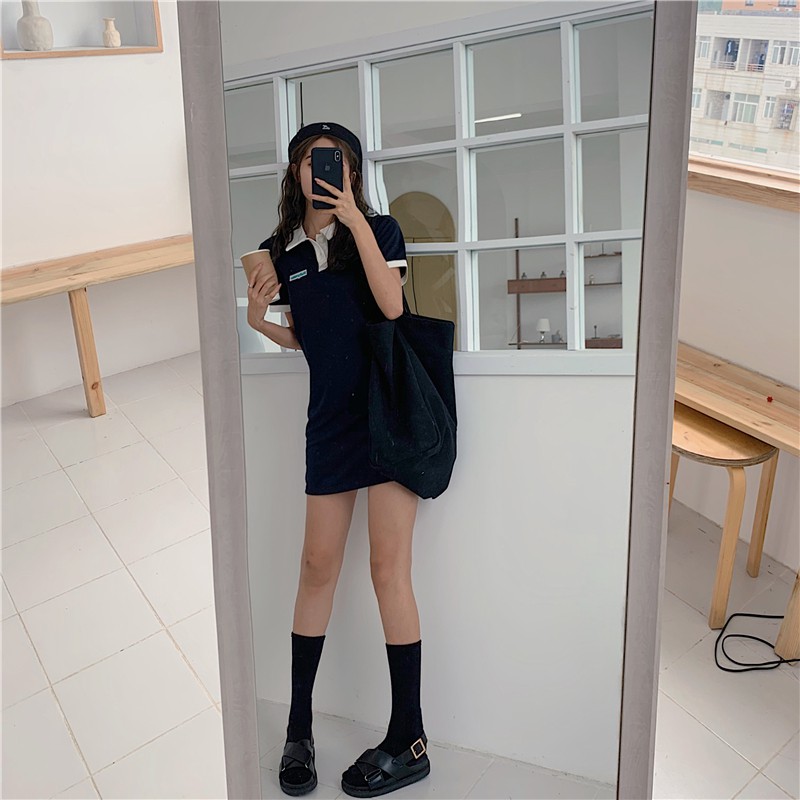 Đầm tay ngắn có cổ và họa tiết thêu theo phong cách Hàn Quốc Xiaozhainv | BigBuy360 - bigbuy360.vn