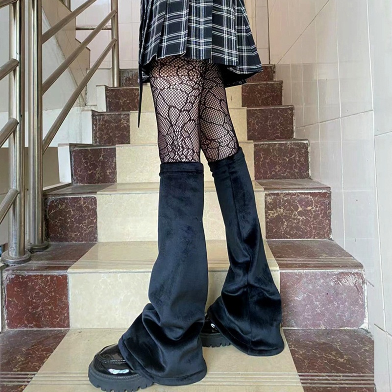 Đôi vớ ống loe dài qua gối màu đen phong cách gothic thời trang cho nữ