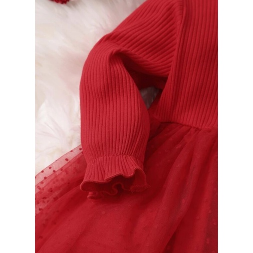 Váy SHEIN UK bé gái váy len đỏ ren auth