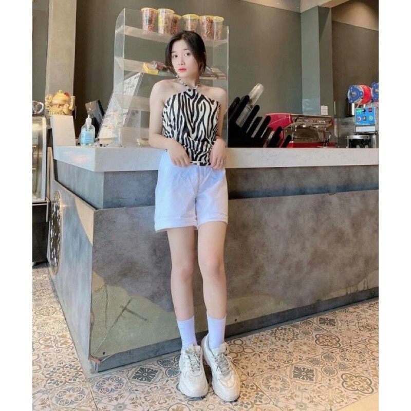 Sét yếm vằn hai lớp +quần đùi kaki trắng TT12