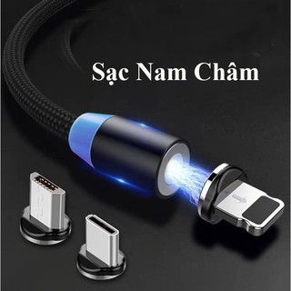 Cáp Sạc Nam Châm 3 Đầu SAMSUNG/IPHONE/TYPE C Hỗ Trợ Sạc nhanh Dây Bọc Dù Siêu Bền Có Đen LED Cao Cấp, Tốc Độ Ổn Định
