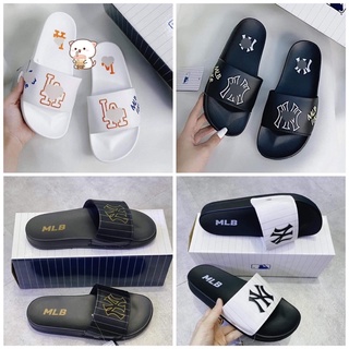 Dép 𝗠𝗟𝗕 quai ngang nam nữ thêu chữ nổi fullbox