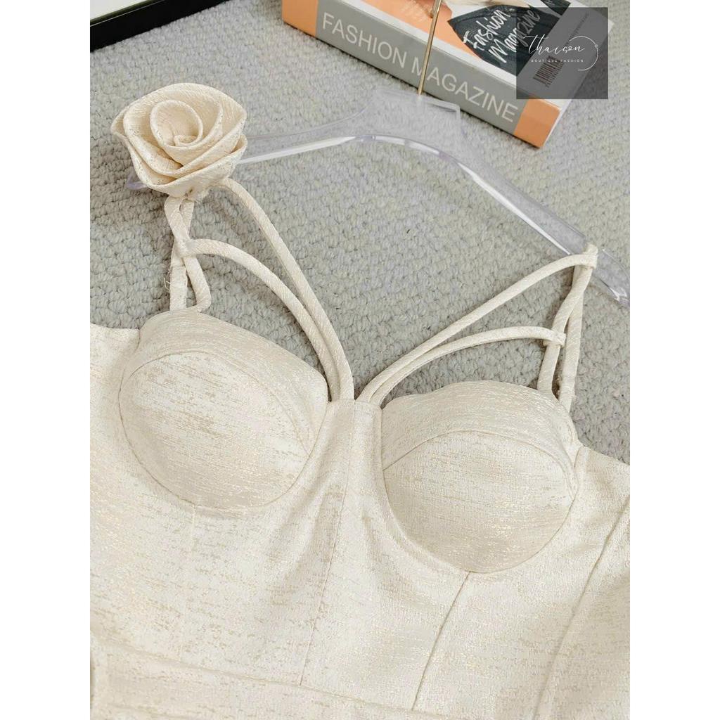 Ảnh Thật - Váy Taffa gấm phối dây đệm ngực sang chảnh TS