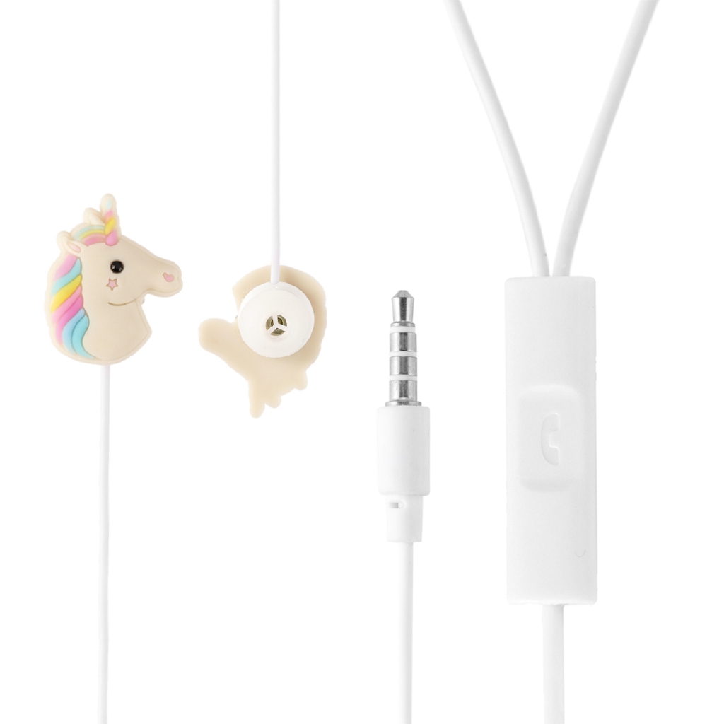 Tai nghe nhét tai nhựa PVC hình kỳ lân màu sắc cầu vồng kèm micro