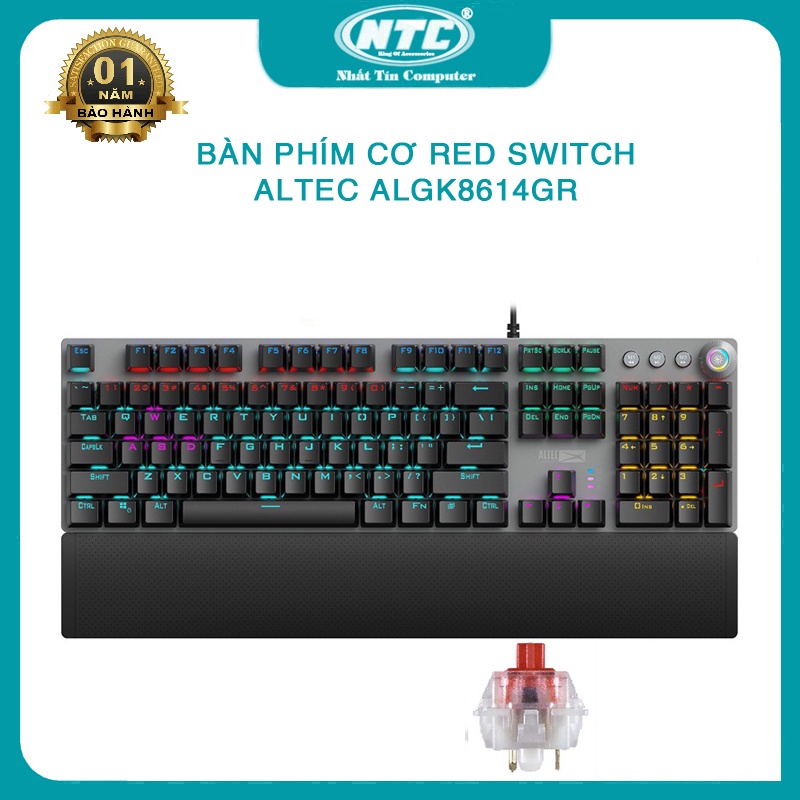 Bàn phím cơ Red Switch ALTEC LANSING ALGK8614GR kèm đế kê tay - tích hợp 20 kiểu led và 3 cụm led game khác nhau (Đen)