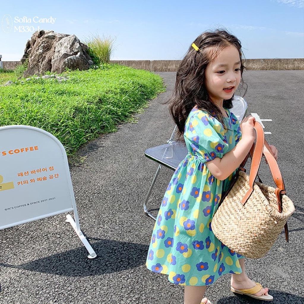 (9-37kg) Váy hoa cho bé gái MIA tay phồng hở lưng phong cách Hàn Quốc