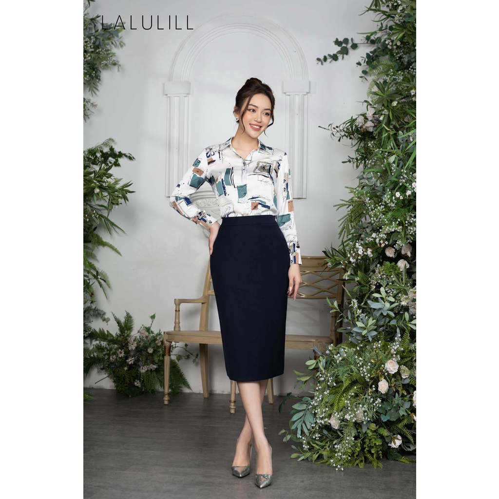 LALULILL - Chân váy công sở dáng bút chì màu xanh tím than