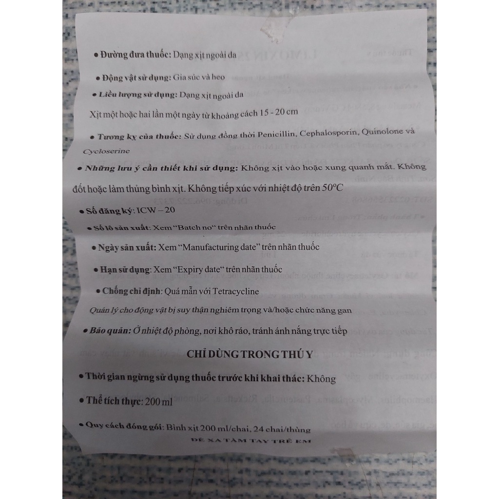 Xịt Khử Khuẩn Vết Thương Và Ngăn Ngừa Nhiễm Trùng. Limoxin-25 Spray Interchemie 200ml