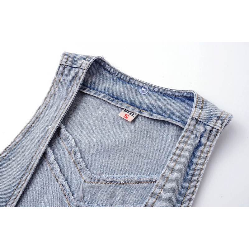 Áo Khoác Denim Không Tay Có Mũ Trùm Dáng Rộng Thời Trang Xuân Thu Dành Cho Nữ