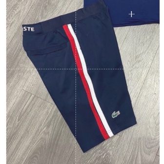 Bộ Thể Thao Nam, Set Lacoste than kẻ ngang đỏ trắng