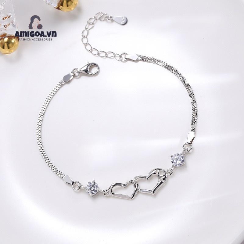 ✨✨Lắc Tay Bạc Ý Hình Trái Tim Đôi Thông Điệp Tình Yêu S925 Cao Cấp