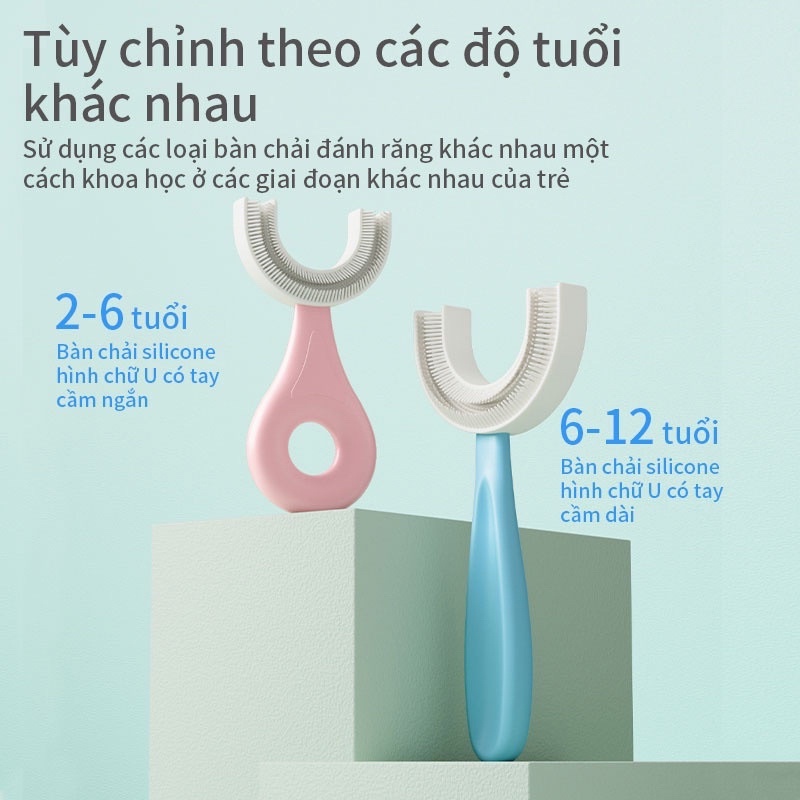 Bàn chải đánh trăng trẻ em, bàn chải đánh răng hình chữ U xoay 360 độ siêu mềm cho bé