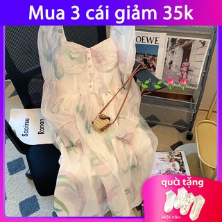 Đầm kiểu cổ vuông in họa tiết hoa vỡ phong cách Pháp trà chiều cổ điển xinh xắn 2022 mới thời trang mùa xuân cho nữ