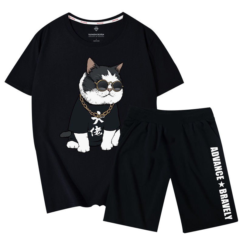 Set áo thun ngắn tay + quần short màu đen/ trắng size lớn thời trang cho nam