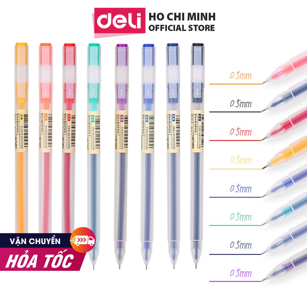 Bút bi nước mực gel 0.5mm nhiều màu Deli cute nắp đậy dùng để viết calligraphy trang trí sổ dễ thương nét chữ đẹp A119