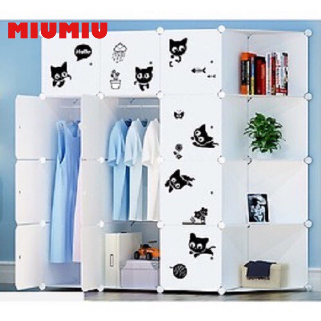 TỦ NHỰA GHÉP 16 NGĂN TRẮNG CỬA MÈO