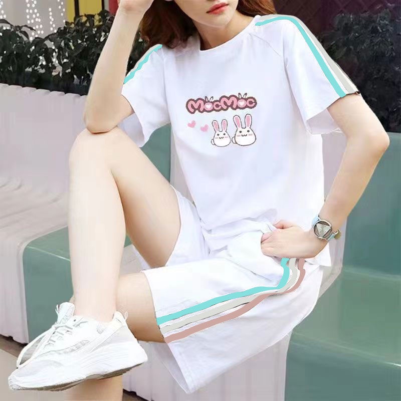 Bộ Đồ Thể Thao 100% Cotton Tay Ngắn Dáng Rộng Thời Trang Mùa Hè Dành Cho Nữ