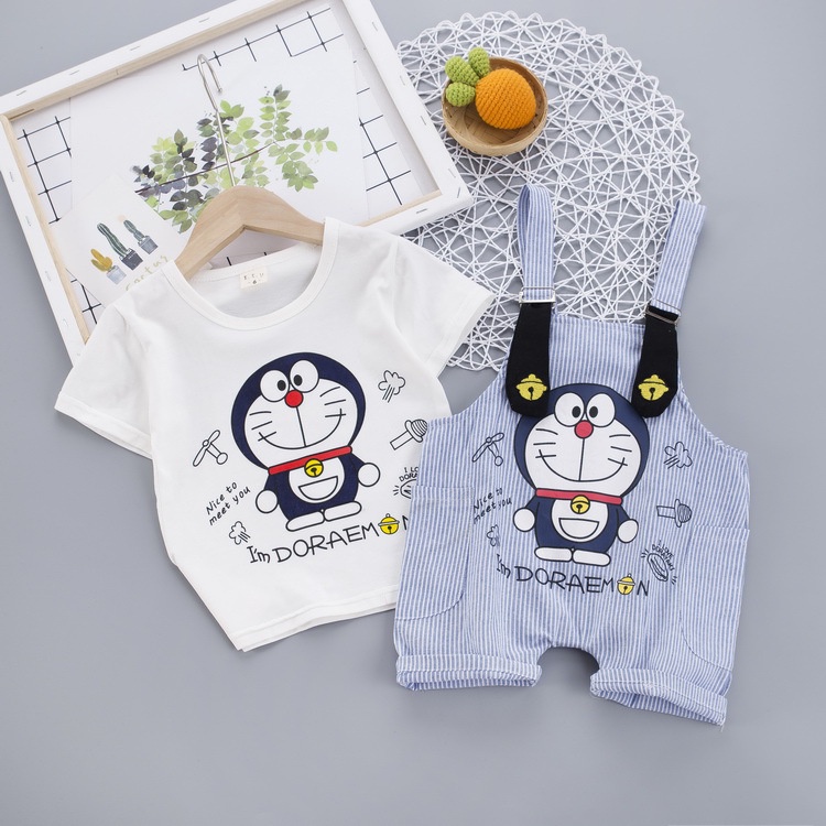 Set Đồ 2 Món Gồm Áo Thun Tay Ngắn + Quần Yếm Thời Trang Hàn Quốc Cho Bé Trai Và Bé Gái