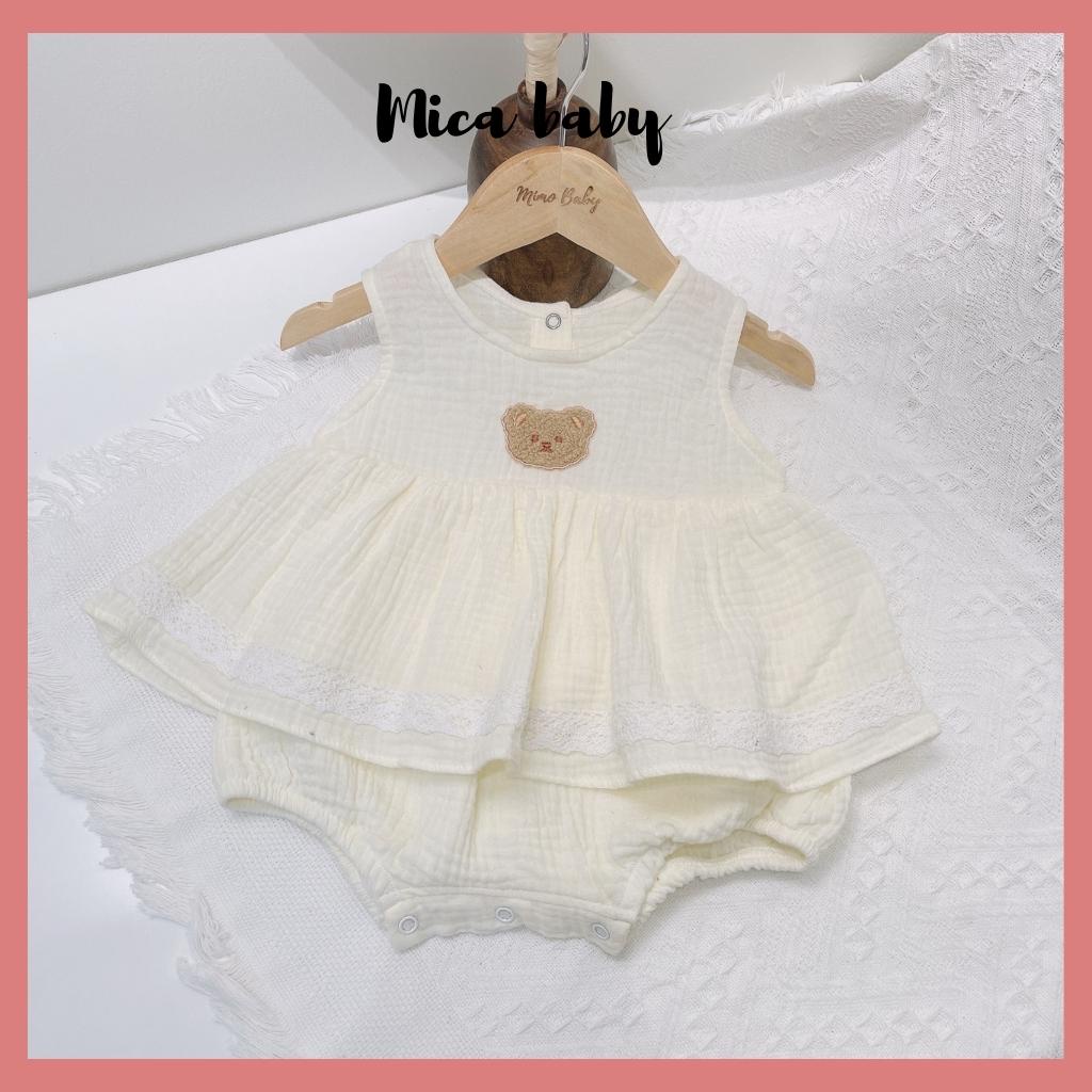 Bộ romper vải xô muslin đính gấu dễ thương cho bé Mica Baby QA26