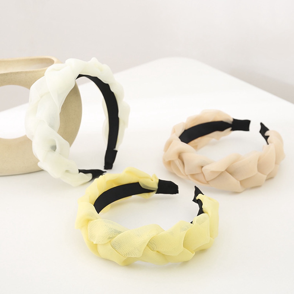 Băng Đô Cài Tóc Sợi Lưới Bện Màu Trơn Chống Trượt Phong Cách Hàn Quốc