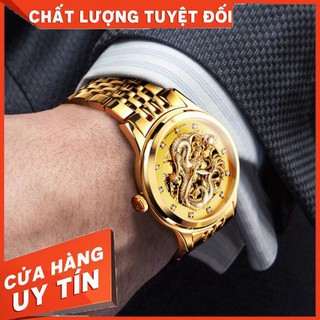 Đồng Hồ Cơ Nam Auto Movt Dây Thép Đúc Đặc Chạy Tự Động Mặt Rồng Vàng Quyền Năng Cực Sang Và Đẳng Cấp - Hàng nhập khẩu