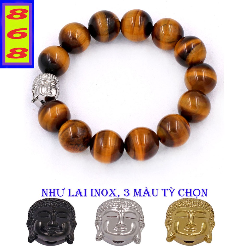 Vòng đeo tay Đá Tự Nhiên Vàng Đen 14 ly charm hạt Phật A Di Đà inox VMHVENLE14 - hợp mệnh Thổ, mệnh Kim