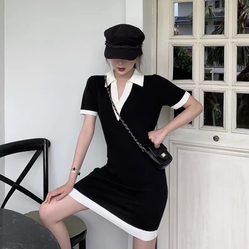 VÁY BODY CỔ VIỀN TRẮNG / ĐẦM BODY LEN GÂN