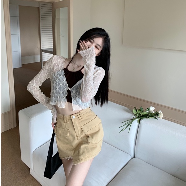 Porozi  Áo khoác cardigan  dệt kim mỏng tay dài phong cách Hàn Quốc thời trang dành cho nữ