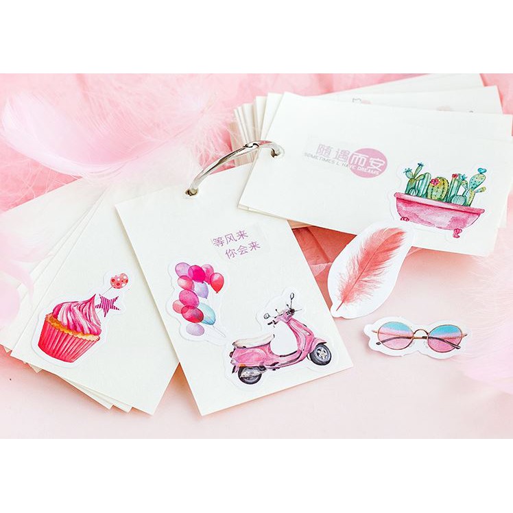 Bộ 46 Sticker Hàn Quốc Màu Hồng dán trang trí E13