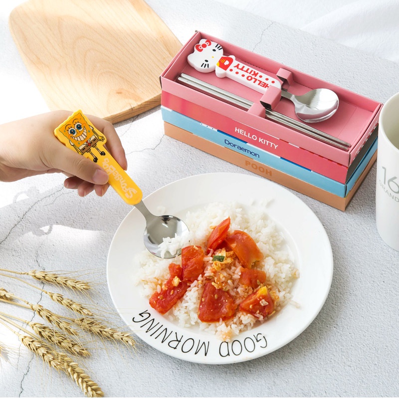 Set Thìa đũa inox Hoạt hình đáng yêu cho bé bền đẹp
