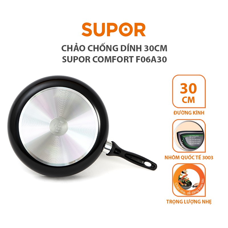 [Mã HLSEB10 giảm 10% tối đa 100K đơn 300K] Chảo chống dính Supor Comfort F06A30 30cm