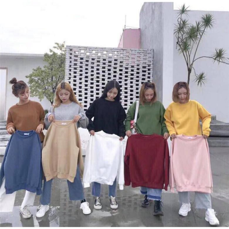 Áo Sweater - Áo Nỉ Trơn Nam Nữ Form Rộng Chất Liệu Nỉ Bông Cao Cấp,Freesize (Nam- nữ từ 40-70kg)