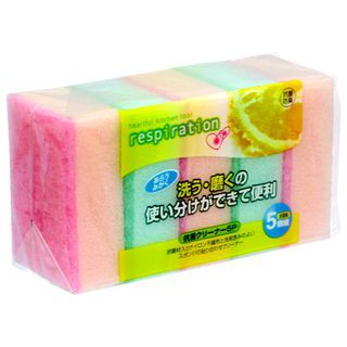 Set 5 miếng xốp rửa bát 1 mặt ráp (made in Japan) (Hàng Nhật nội địa)
