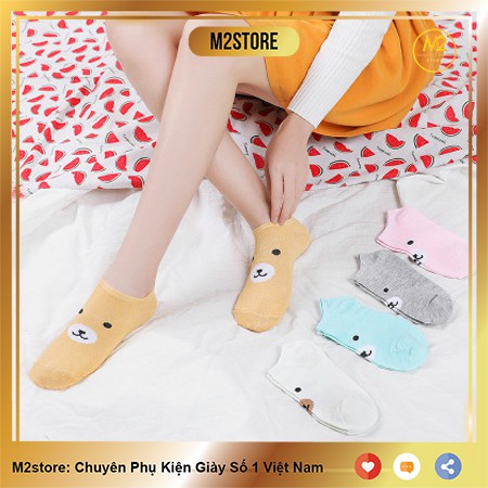 Set 5 Đôi Vớ Tất Nữ Cổ Ngắn Mặt Gấu Đơn Giản TNG29-G6