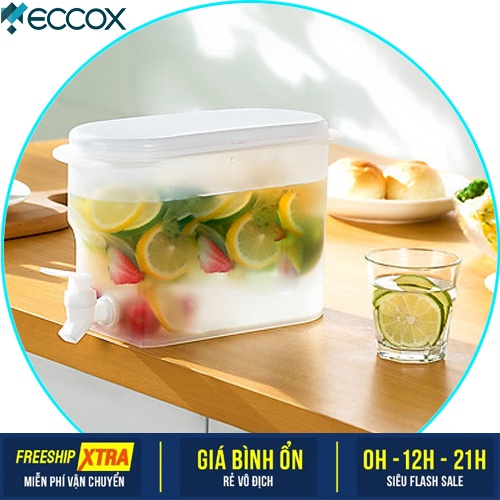 Bình nước 3.5L có vòi để tủ lạnh tiện lợi, Bình đựng nước nhựa dẻo cao cấp ECCOX an toàn sức khoẻ, siêu bền