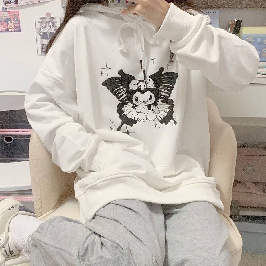 > Áo Nỉ Nhật Bản > Áo Khoác Dày Dặn Phong Cách Học Sinh Nhật Bản In Hình Kuromi Màu Tối Thời Trang Thu Đông