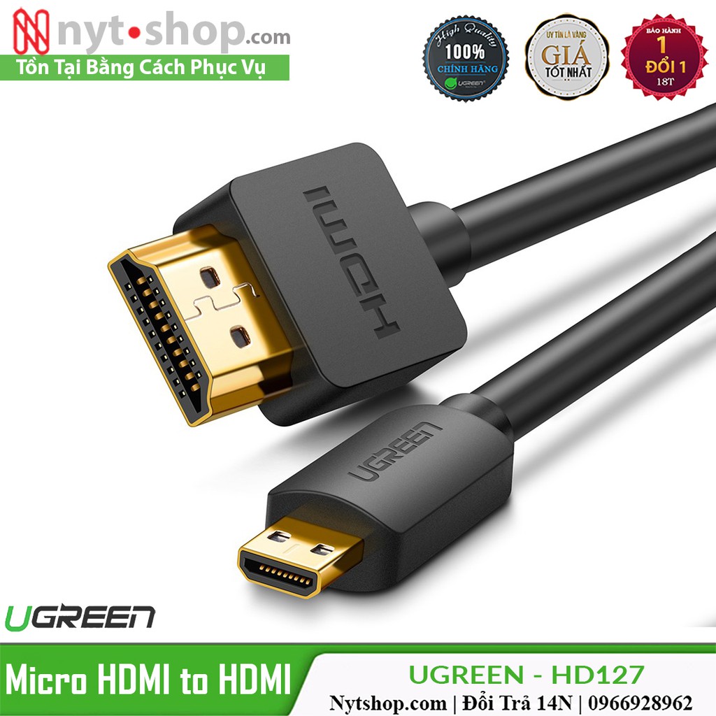 UGREEN HD127 Cao Cấp - Cáp chuyển Micro HDMI Sang HDMI Hỗ Trợ Full HD