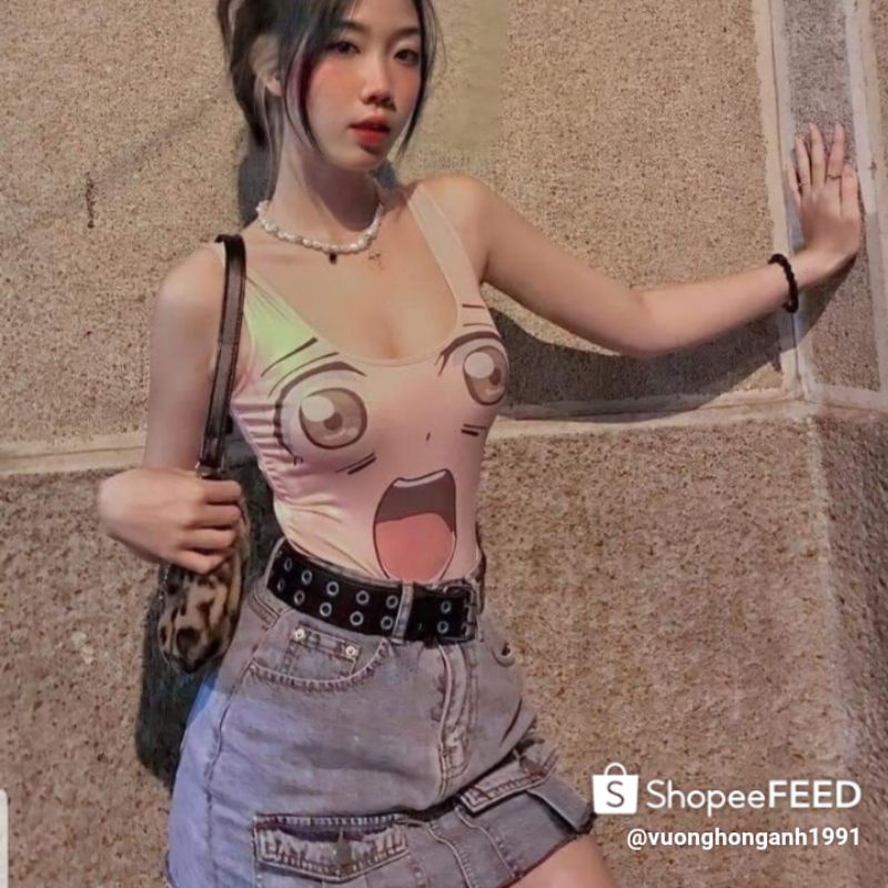 bodysuit jumsuit bộ đồ liền thân họa tiết anime hoạt hình sexy gợi cảm