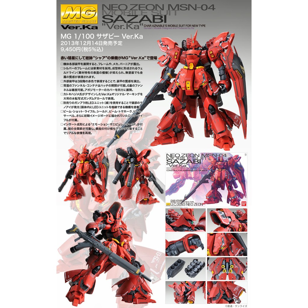 Mô Hình Gundam MG Sazabi Ver Ka Msn-04 Char Counter Attack Bandai UC Đồ Chơi Lắp Ráp Anime Nhật Tỷ lệ 1/100