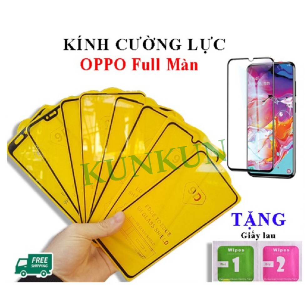 Kính cường lực Full Oppo Reno 3, Reno 2/2F,  F9, F15, A7, A8, A91, A12, A3s, A1s, K3, A32 - Full màn hình - Độ cứng 9H