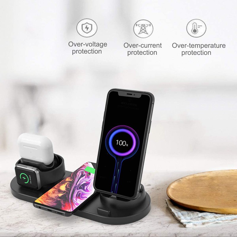 High Quality 6 in 1 Phone Wireless Charger Stand USB Type-C for iPhone Airpods