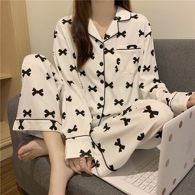 Bộ đồ ngủ tay dài thời trang xuân thu họa tiết đa dạng tùy chọn dành cho bạn nữ